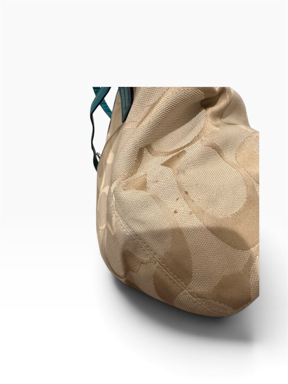 COACH Signature Stripe Zip Top Tote Khaki and Teal Canvas Bag F21899 Y2K - Picture 5 of 6